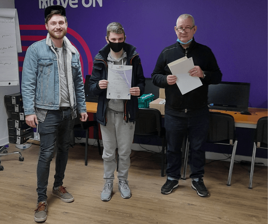 Employability Fund graduate Kieran with Development Workers Michael and Shug